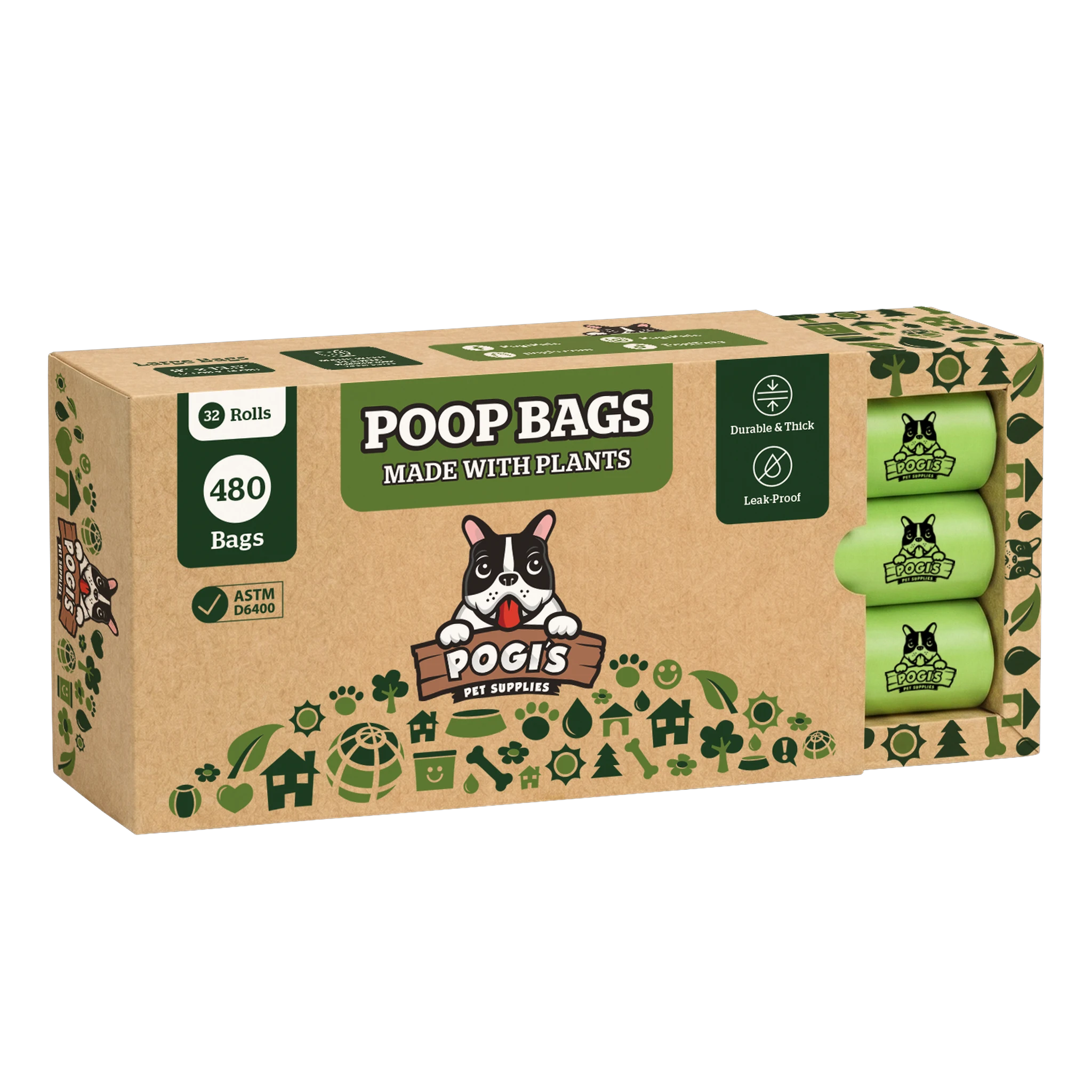 Pogi's Compostable Dog Poop Bags, certified compostable leak-proof bags