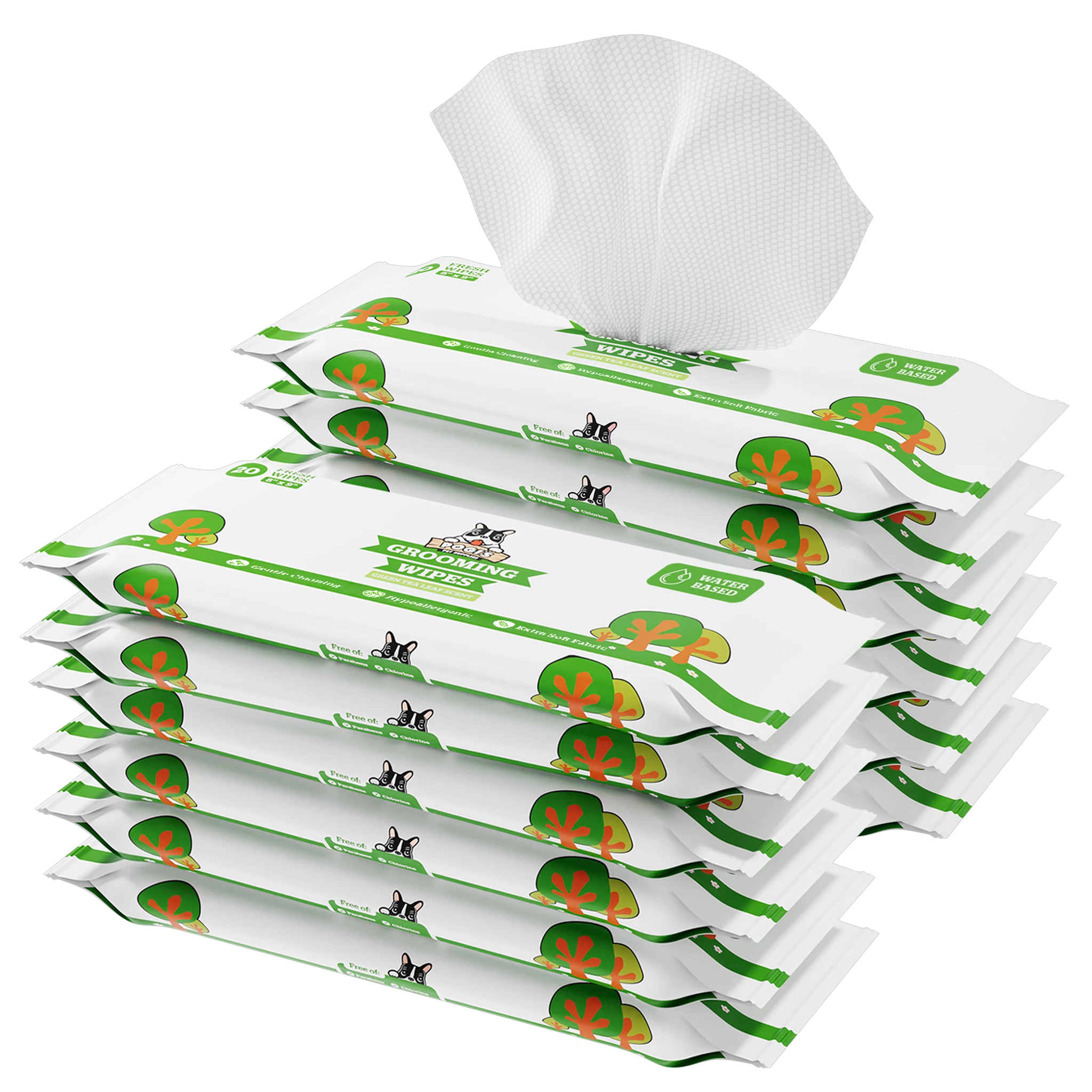 Pogi's Dog Wipes, extra-large bamboo-fiber grooming wipes, green tea scent, 12 travel