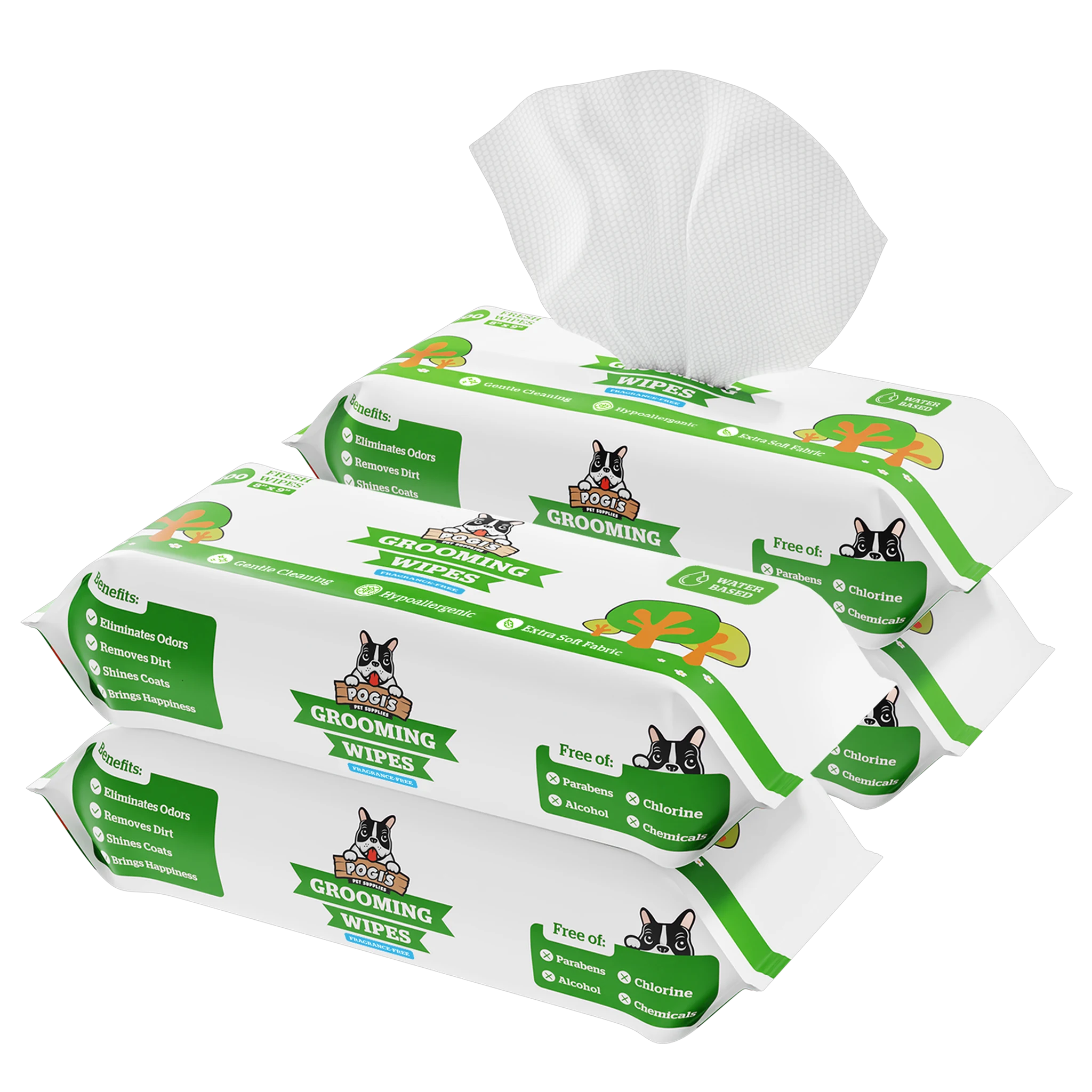 Pogi's Dog Wipes, extra-large bamboo-fiber grooming wipes, fragrance-free, 4 tubs